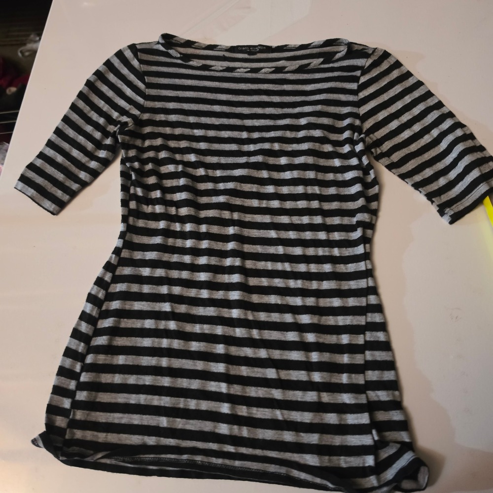 Green Envelope Los Angeles Womens S Black Gray Striped Boat Neck Elbow Sleeve